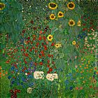 Gustav Klimt Canvas Paintings - Farm Garden with Sunflowers